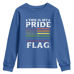 Funny LGBTQ This Is My Pride Flag Youth Sweatshirt Rainbow American Flag TS11 Royal Blue Print Your Wear