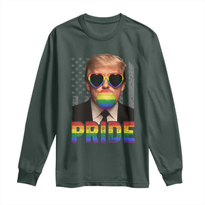 Funny LGBTQ Trump Pride Month Long Sleeve Shirt American Flag TS11 Dark Forest Green Print Your Wear