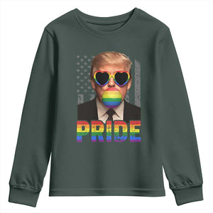 Funny LGBTQ Trump Pride Month Youth Sweatshirt American Flag TS11 Dark Forest Green Print Your Wear