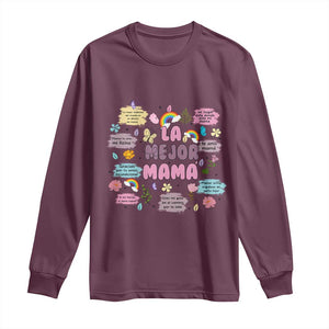Funny La Mejor Mama Long Sleeve Shirt Spanish Latina Mother's Day TS11 Maroon Print Your Wear