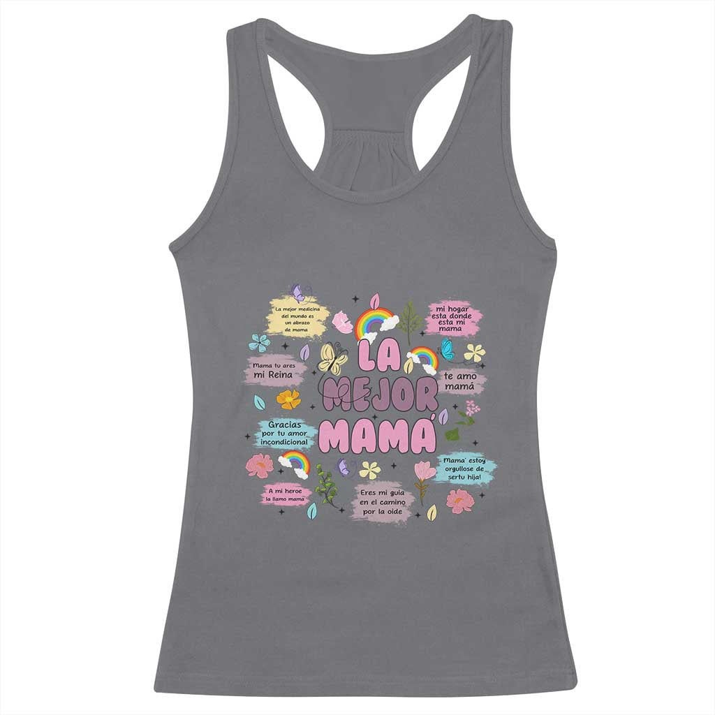 Funny La Mejor Mama Racerback Tank Top Spanish Latina Mother's Day TS11 Charcoal Print Your Wear