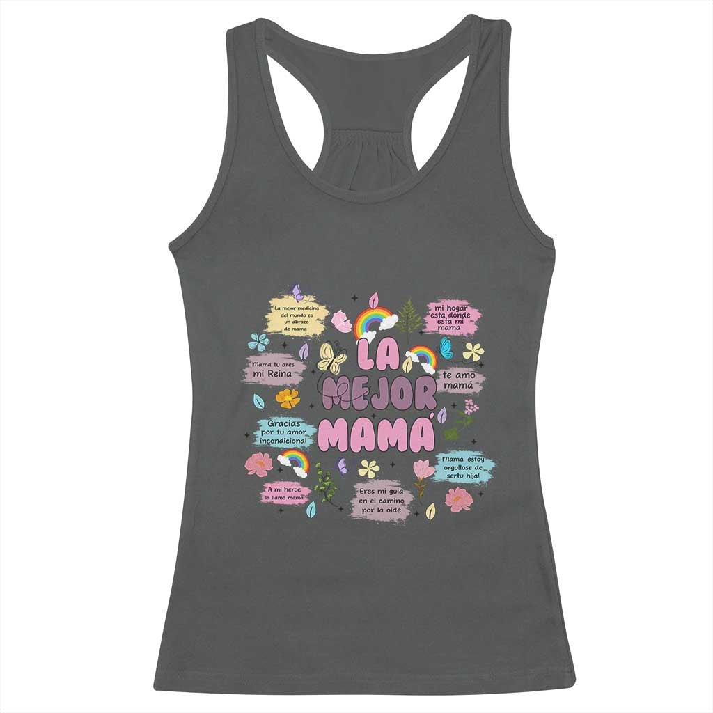 Funny La Mejor Mama Racerback Tank Top Spanish Latina Mother's Day TS11 Dark Heather Print Your Wear