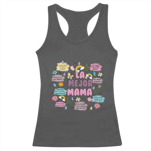Funny La Mejor Mama Racerback Tank Top Spanish Latina Mother's Day TS11 Dark Heather Print Your Wear