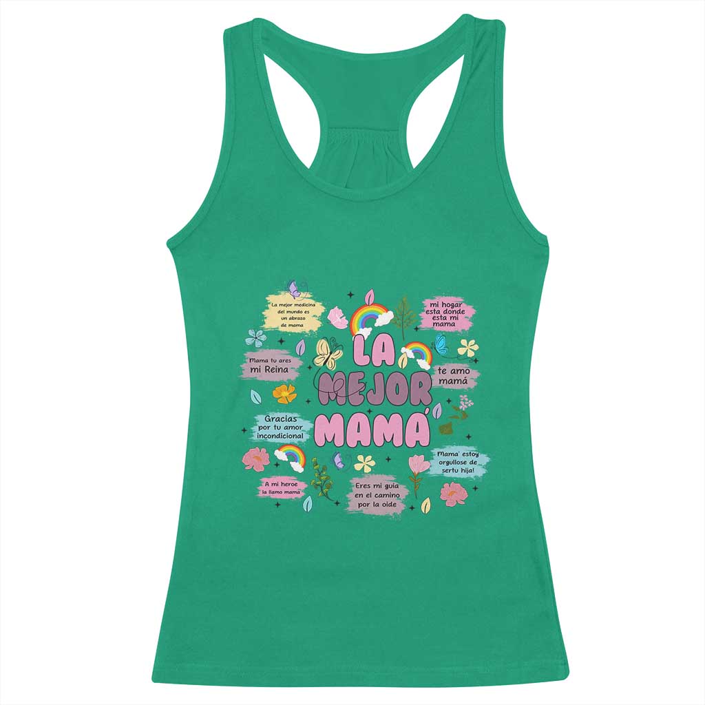 Funny La Mejor Mama Racerback Tank Top Spanish Latina Mother's Day TS11 Irish Green Print Your Wear
