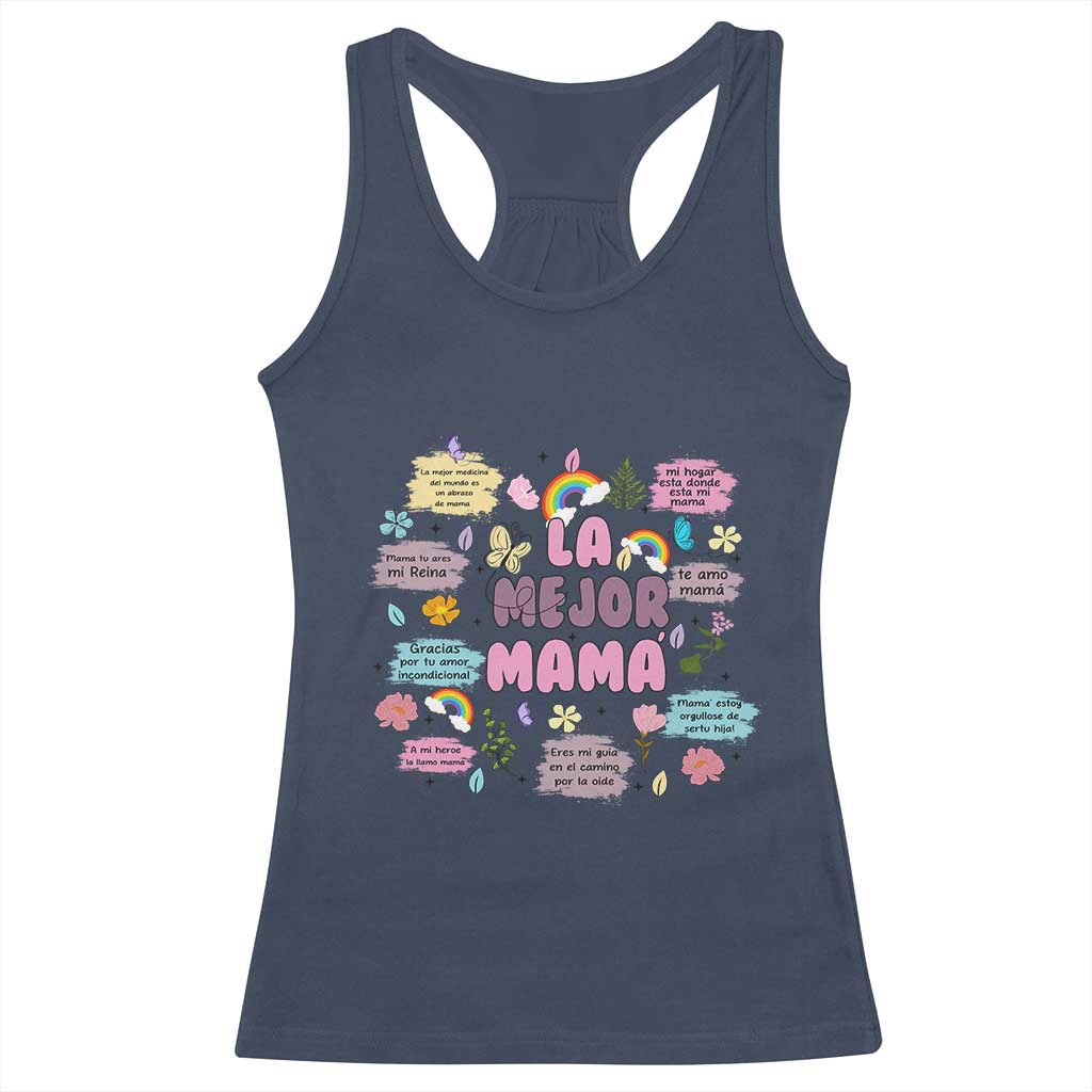 Funny La Mejor Mama Racerback Tank Top Spanish Latina Mother's Day TS11 Navy Print Your Wear