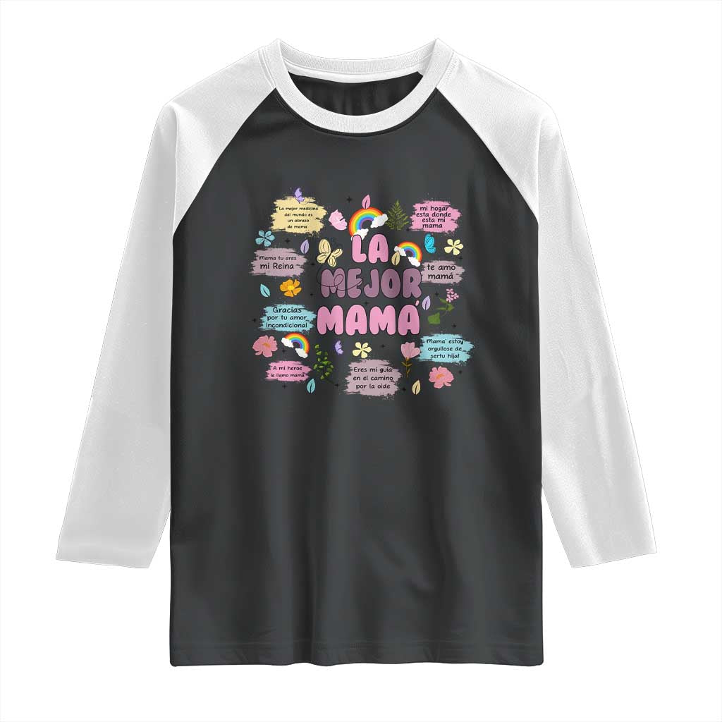Funny La Mejor Mama Raglan Shirt Spanish Latina Mother's Day TS11 Black White Print Your Wear