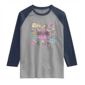 Funny La Mejor Mama Raglan Shirt Spanish Latina Mother's Day TS11 Sport Gray Navy Print Your Wear