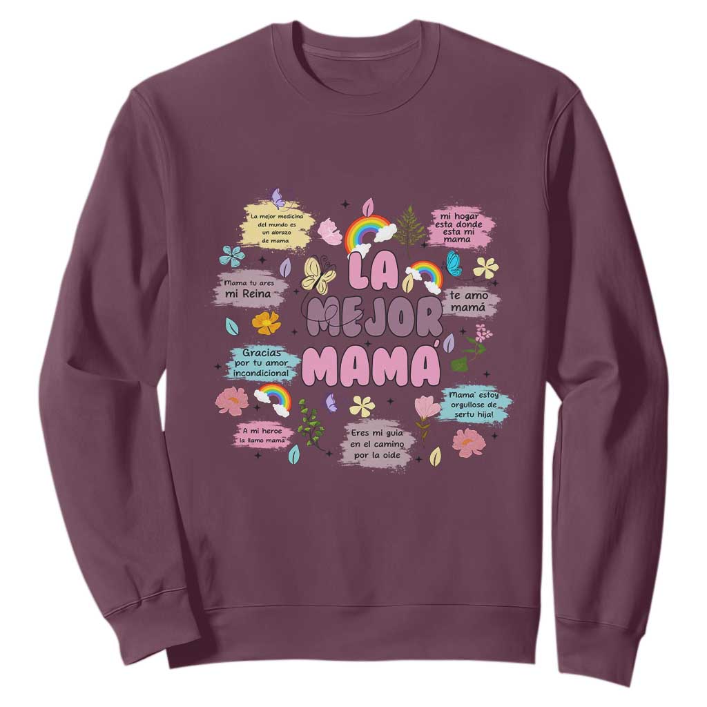 Funny La Mejor Mama Sweatshirt Spanish Latina Mother's Day TS11 Maroon Print Your Wear