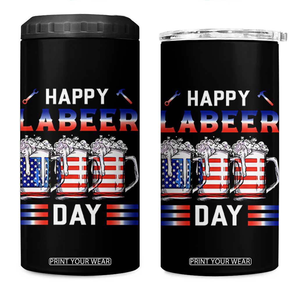 Funny Labor Day Drinking 4 in 1 Can Cooler Tumbler Labeer Day American Flag Beer Mug TS11 One Size: 16 oz Black Print Your Wear