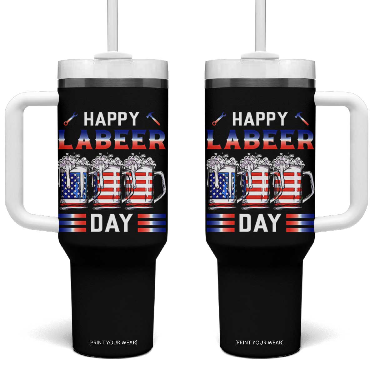 Funny Labor Day Drinking Tumbler With Handle Labeer Day American Flag Beer Mug TS11 One Size: 40 oz Black Print Your Wear