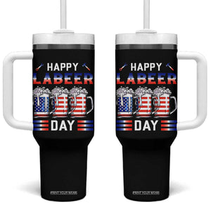 Funny Labor Day Drinking Tumbler With Handle Labeer Day American Flag Beer Mug TS11 One Size: 40 oz Black Print Your Wear