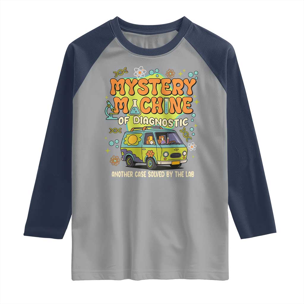 Funny Laboratory Week Scientist Raglan Shirt Mystery Machine Of Diagnostic Chemistry Medical Van TS11 Sport Gray Navy Print Your Wear