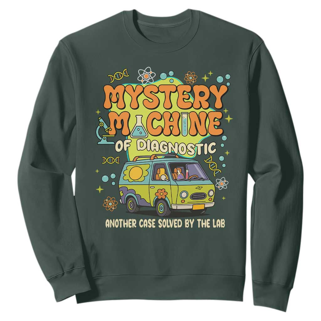 Funny Laboratory Week Scientist Sweatshirt Mystery Machine Of Diagnostic Chemistry Medical Van TS11 Dark Forest Green Print Your Wear