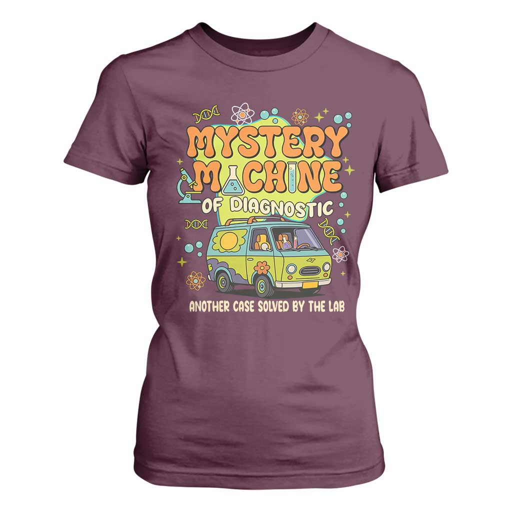 Funny Laboratory Week Scientist T Shirt For Women Mystery Machine Of Diagnostic Chemistry Medical Van TS11 Maroon Print Your Wear