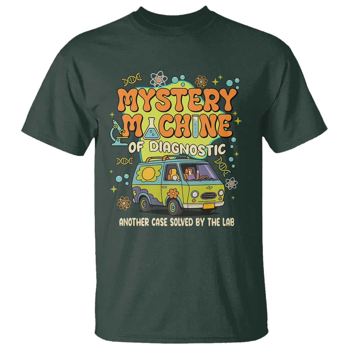 Funny Laboratory Week Scientist T Shirt Mystery Machine Of Diagnostic Chemistry Medical Van TS11 Dark Forest Green Print Your Wear