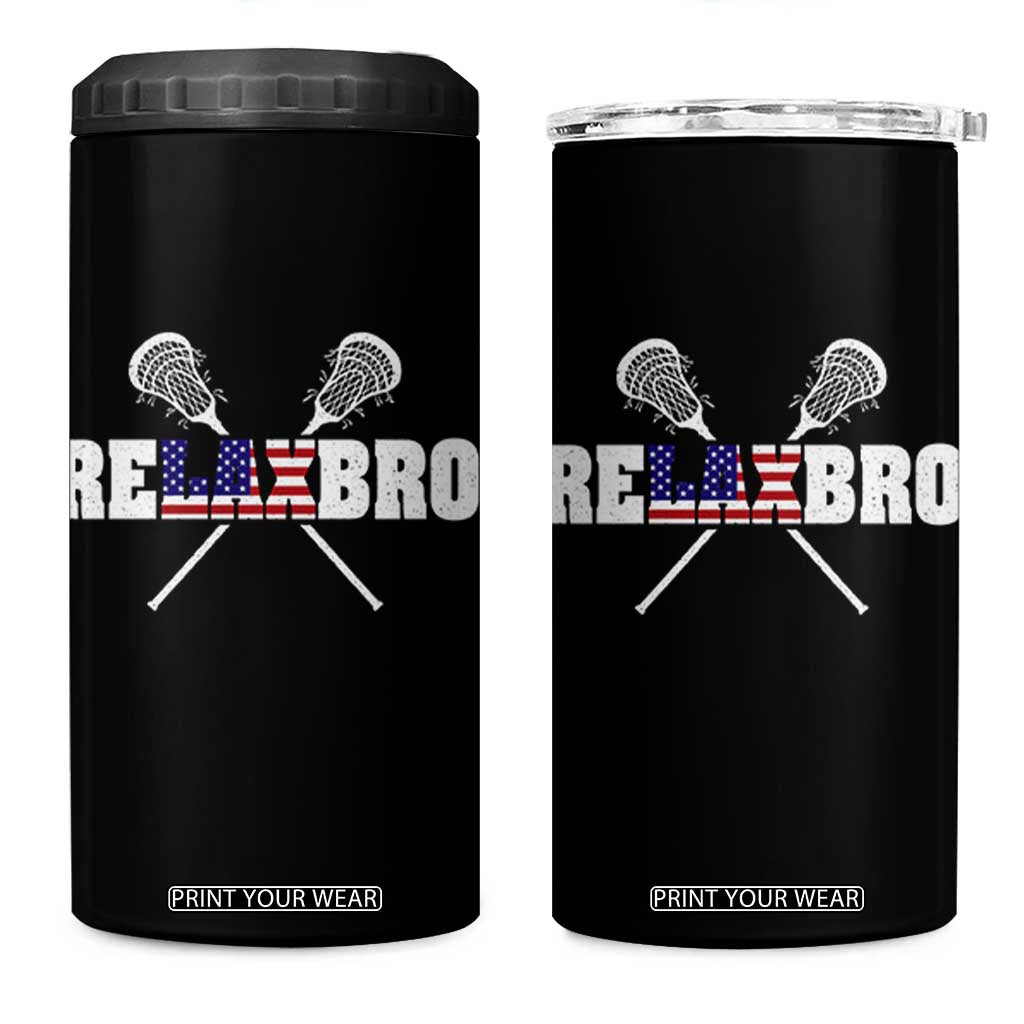 Funny Lacrosse 4 in 1 Can Cooler Tumbler American Flag Relax Bro Lax Lover Joke TS10 One Size: 16 oz Black Print Your Wear