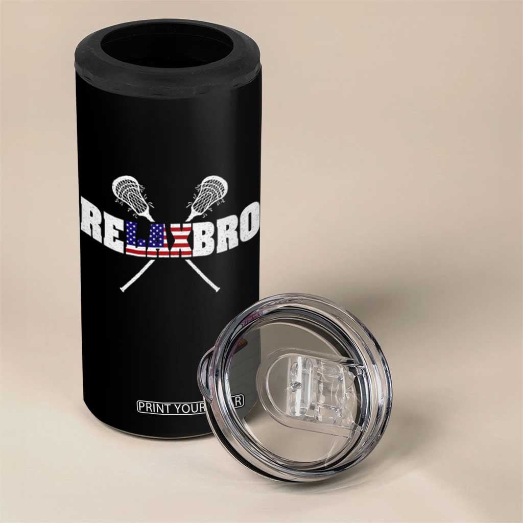 Funny Lacrosse 4 in 1 Can Cooler Tumbler American Flag Relax Bro Lax Lover Joke TS10 Print Your Wear
