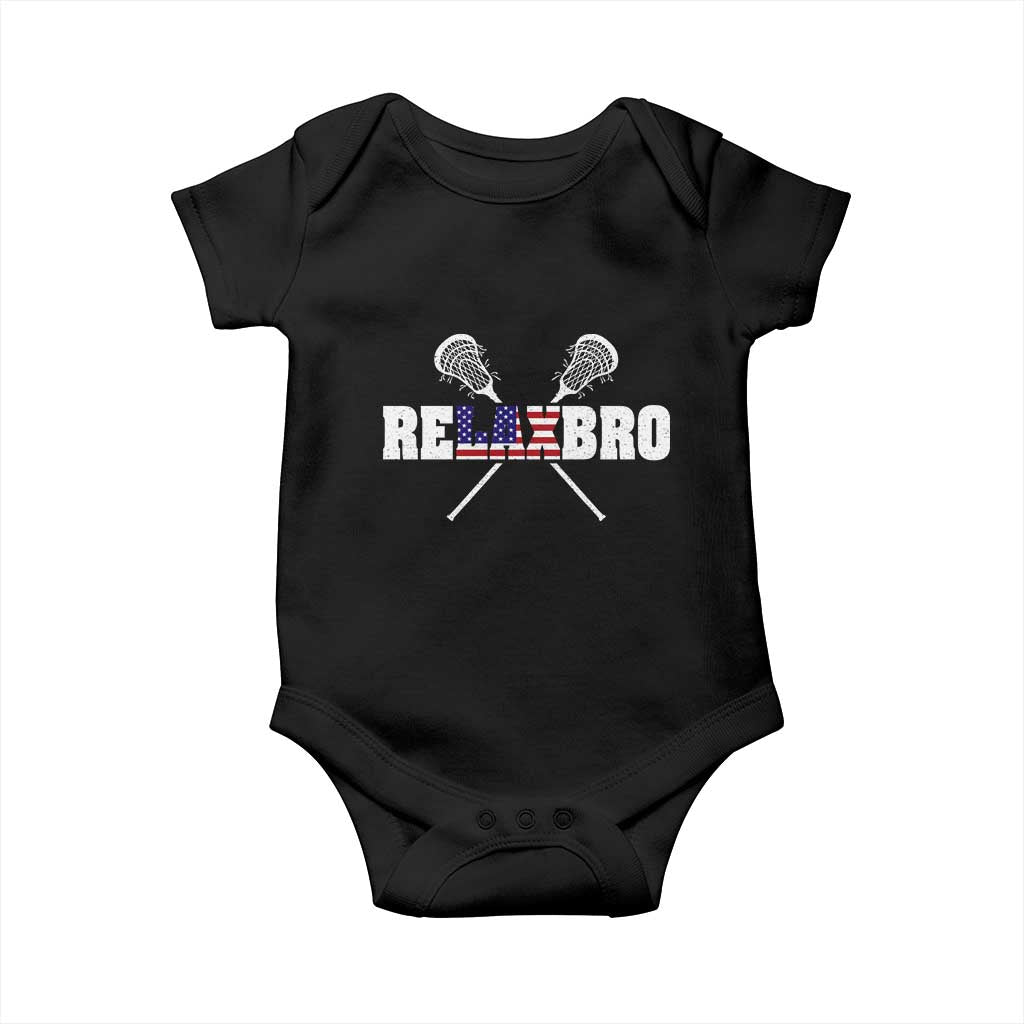 Funny Lacrosse Baby Onesie American Flag Relax Bro Lax Lover Joke TS10 Black Print Your Wear