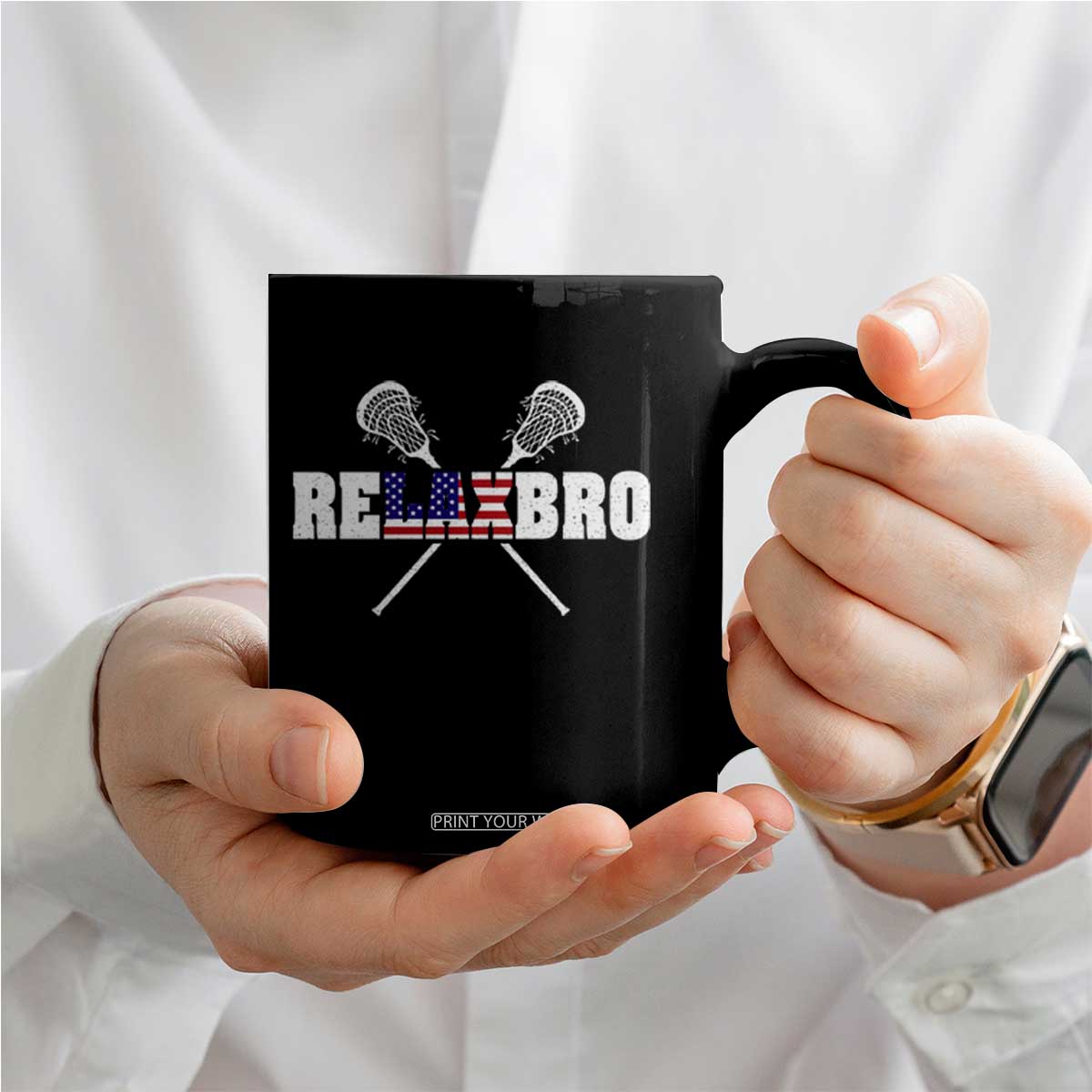 Funny Lacrosse Coffee Mug American Flag Relax Bro Lax Lover Joke TS10 Print Your Wear