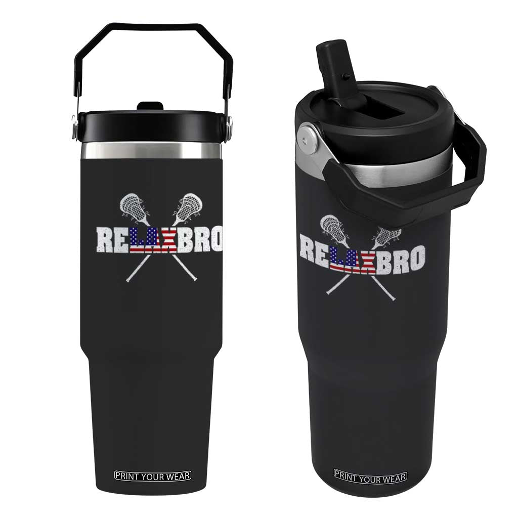 Funny Lacrosse Flip Straw Tumbler American Flag Relax Bro Lax Lover Joke TS10 One Size: 30 oz Black Print Your Wear