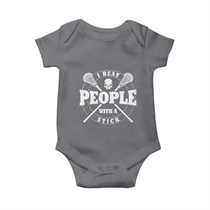 Funny Lacrosse Lax Baby Onesie I Beat People With A Stick Skull TS11 Charcoal Print Your Wear