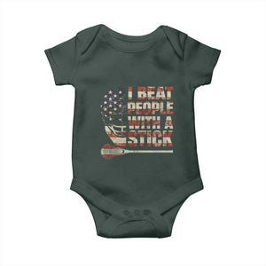 Funny Lacrosse Lax Baby Onesie I Beat People With A Stick Vintage American Flag TS11 Print Your Wear