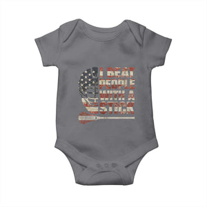 Funny Lacrosse Lax Baby Onesie I Beat People With A Stick Vintage American Flag TS11 Charcoal Print Your Wear