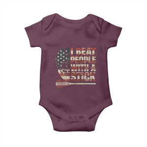 Funny Lacrosse Lax Baby Onesie I Beat People With A Stick Vintage American Flag TS11 Maroon Print Your Wear