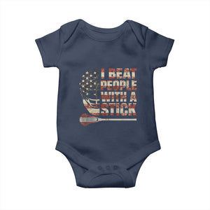Funny Lacrosse Lax Baby Onesie I Beat People With A Stick Vintage American Flag TS11 Navy Print Your Wear