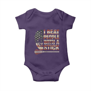 Funny Lacrosse Lax Baby Onesie I Beat People With A Stick Vintage American Flag TS11 Purple Print Your Wear