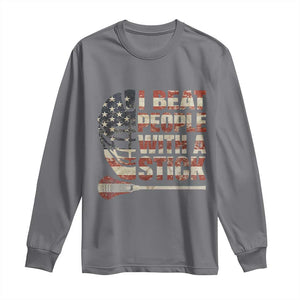 Funny Lacrosse Lax Long Sleeve Shirt I Beat People With A Stick Vintage American Flag TS11 Charcoal Print Your Wear