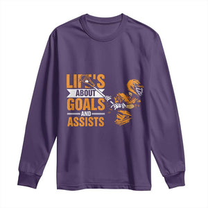 Funny Lacrosse Lax Player Long Sleeve Shirt Life's About Goals And Assists TS11 Purple Print Your Wear