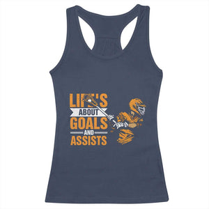 Funny Lacrosse Lax Player Racerback Tank Top Life's About Goals And Assists TS11 Navy Print Your Wear