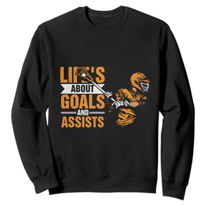 Funny Lacrosse Lax Player Sweatshirt Life's About Goals And Assists TS11 Black Print Your Wear
