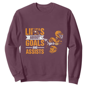 Funny Lacrosse Lax Player Sweatshirt Life's About Goals And Assists TS11 Maroon Print Your Wear