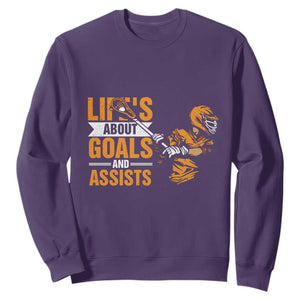 Funny Lacrosse Lax Player Sweatshirt Life's About Goals And Assists TS11 Purple Print Your Wear