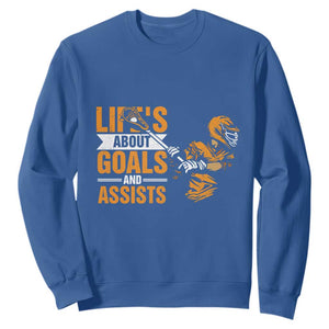 Funny Lacrosse Lax Player Sweatshirt Life's About Goals And Assists TS11 Royal Blue Print Your Wear