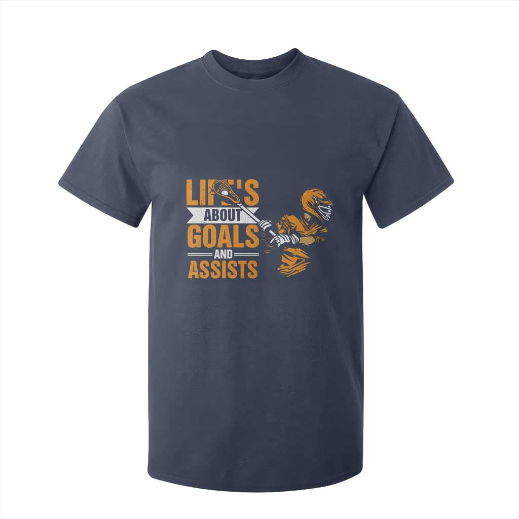 Funny Lacrosse Lax Player T Shirt For Kid Life's About Goals And Assists TS11 Navy Print Your Wear