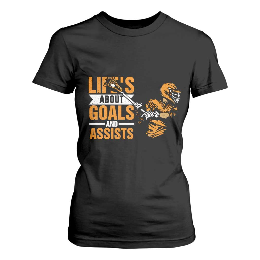Funny Lacrosse Lax Player T Shirt For Women Life's About Goals And Assists TS11 Black Print Your Wear