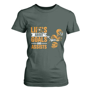 Funny Lacrosse Lax Player T Shirt For Women Life's About Goals And Assists TS11 Dark Forest Green Print Your Wear