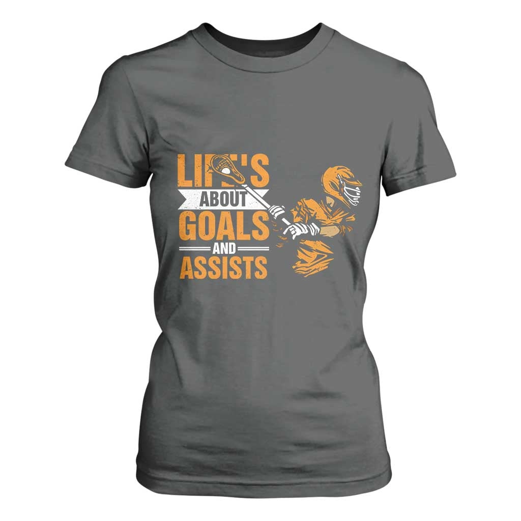Funny Lacrosse Lax Player T Shirt For Women Life's About Goals And Assists TS11 Dark Heather Print Your Wear