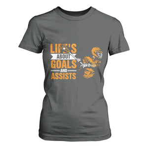 Funny Lacrosse Lax Player T Shirt For Women Life's About Goals And Assists TS11 Dark Heather Print Your Wear