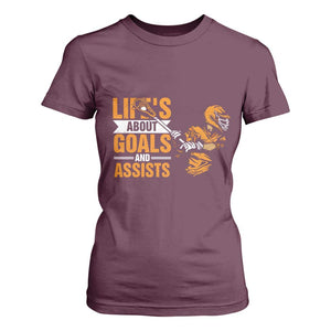 Funny Lacrosse Lax Player T Shirt For Women Life's About Goals And Assists TS11 Maroon Print Your Wear