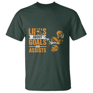 Funny Lacrosse Lax Player T Shirt Life's About Goals And Assists TS11 Dark Forest Green Print Your Wear