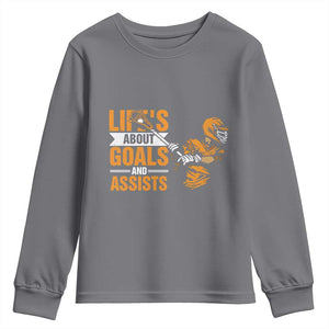 Funny Lacrosse Lax Player Youth Sweatshirt Life's About Goals And Assists TS11 Charcoal Print Your Wear