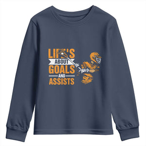 Funny Lacrosse Lax Player Youth Sweatshirt Life's About Goals And Assists TS11 Navy Print Your Wear