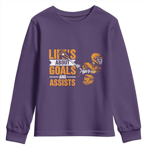 Funny Lacrosse Lax Player Youth Sweatshirt Life's About Goals And Assists TS11 Purple Print Your Wear