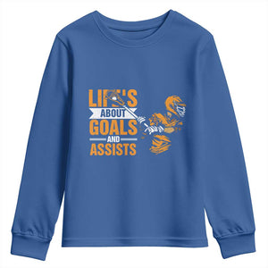 Funny Lacrosse Lax Player Youth Sweatshirt Life's About Goals And Assists TS11 Royal Blue Print Your Wear