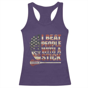 Funny Lacrosse Lax Racerback Tank Top I Beat People With A Stick Vintage American Flag TS11 Purple Print Your Wear