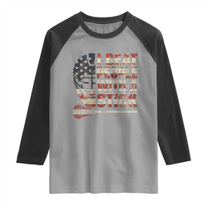 Funny Lacrosse Lax Raglan Shirt I Beat People With A Stick Vintage American Flag TS11 Sport Gray Black Print Your Wear